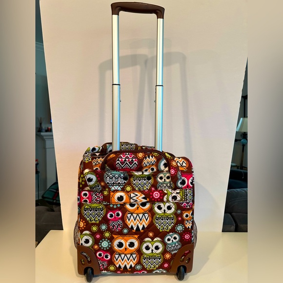 Rockland Owl Print Rolling Tote for Travel, Crafts or Storage - Picture 3 of 16